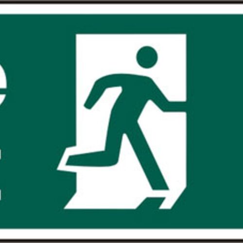 FIRE EXIT MAN ARROW D/R RPVC (PK5) 400MM X 150MM Thumbnail